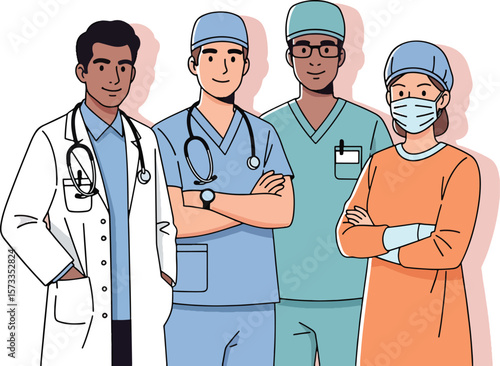 Diverse Healthcare Team Doctors, Nurses, and Medical Professionals Collaboration