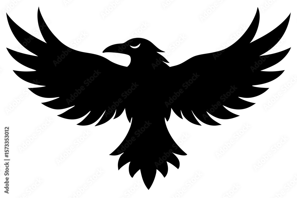 Obraz premium Flying Raven Silhouette Logo – Norse Mythology Crow Symbol Design