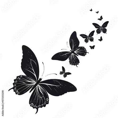 Flying black silhouettes of butterflies. Vector design element