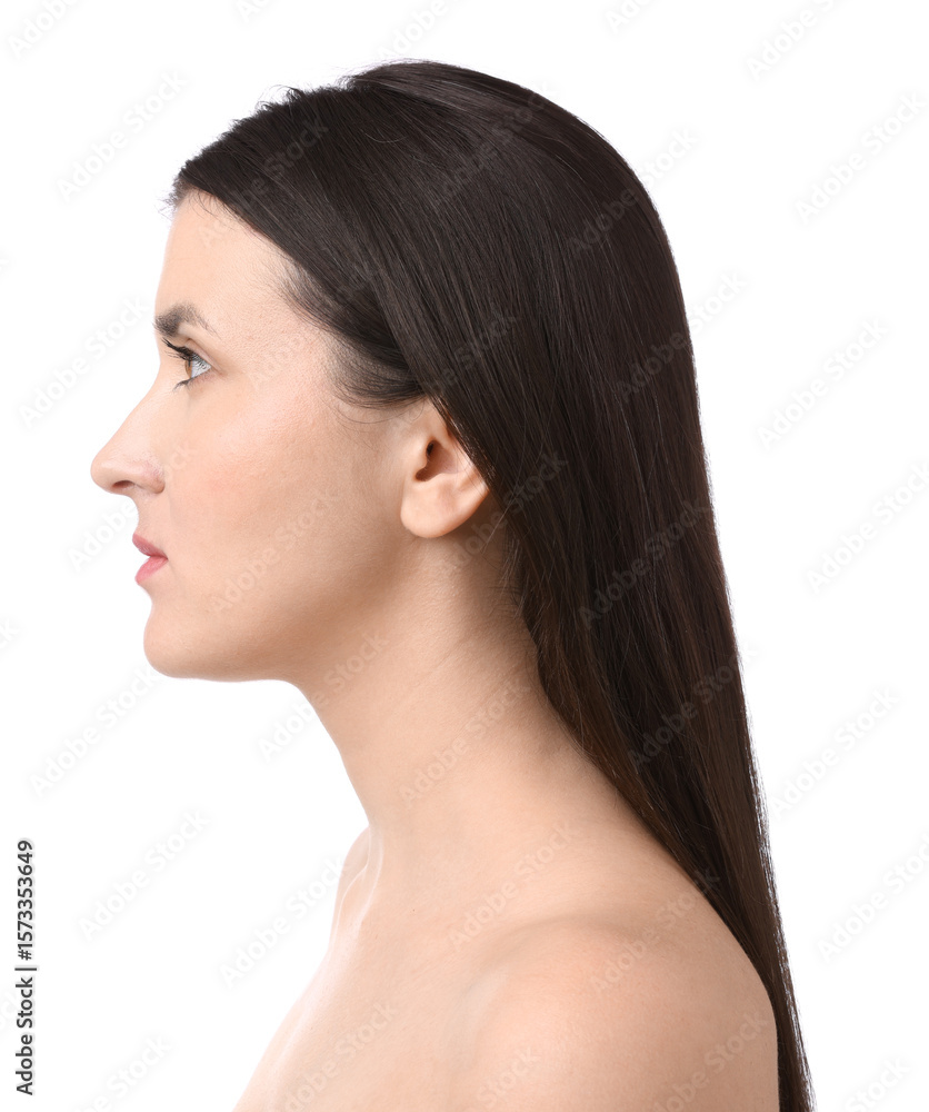 Portrait of beautiful brunette woman on white background Portrait of beautiful brunette woman on white background