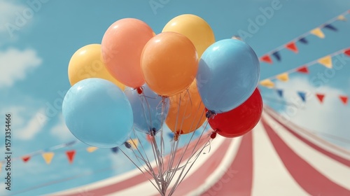 Colorful balloons against a circus tent