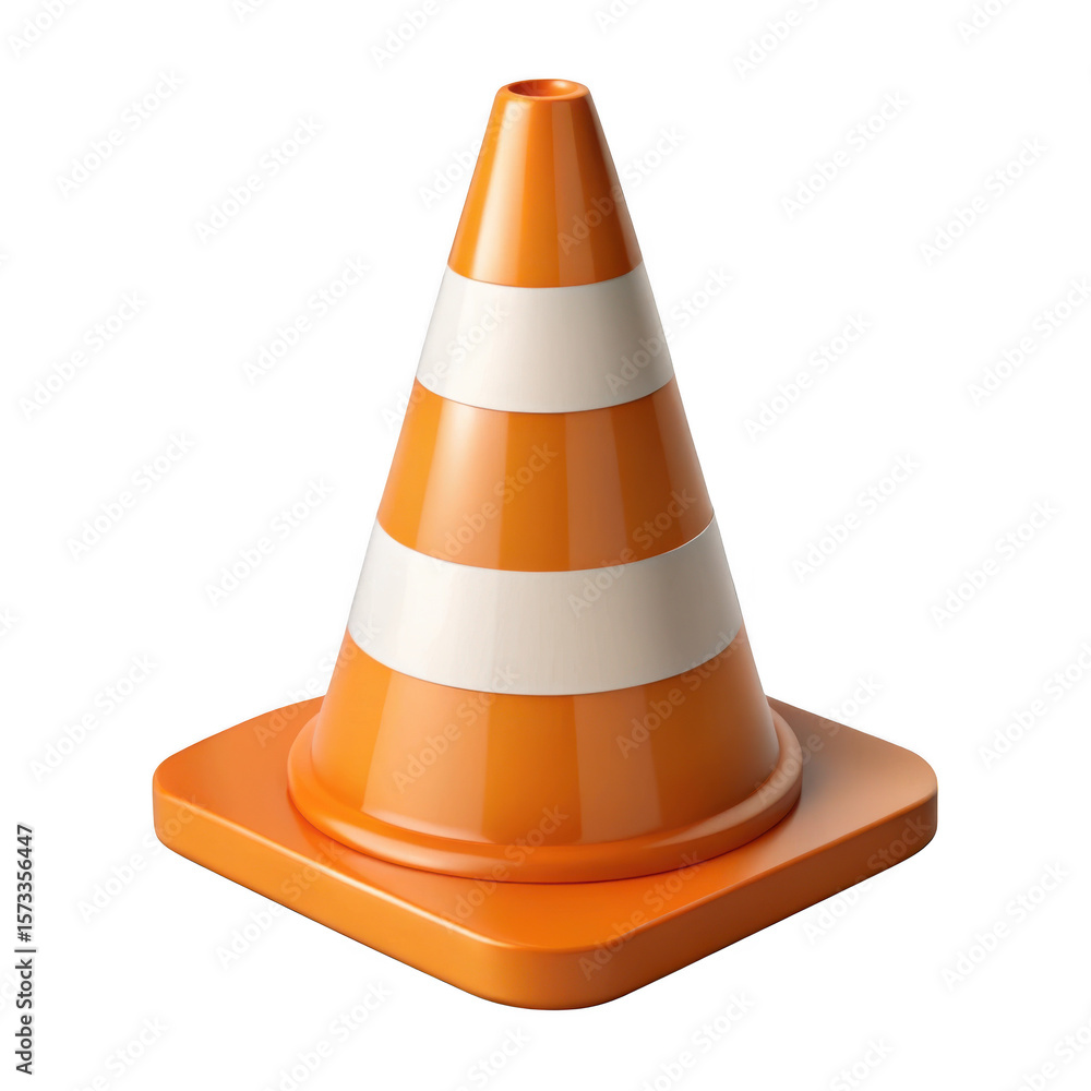 Bright orange traffic cone with white stripes isolated on transparent background Bright orange traffic cone with white stripes isolated on transparent background