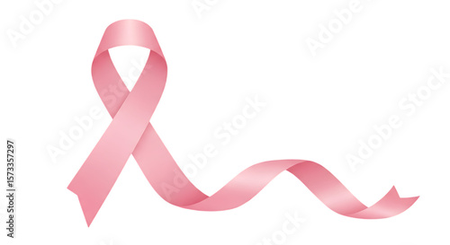 A flowing pink ribbon symbolizing breast cancer awareness isolated on transparent background
