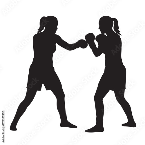 Silhouette of athletic women engaging in a fierce boxing match reveals their power transparent background