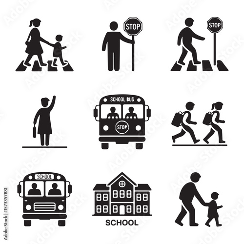 School safety icons children crossing