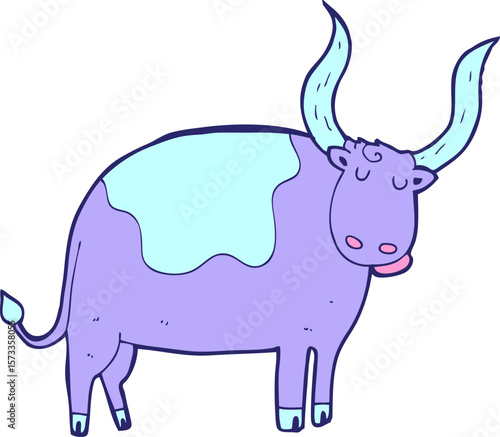cartoon ox in bright neon color