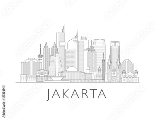 Jakarta, Indonesia, cityscape illustration skyline drawing