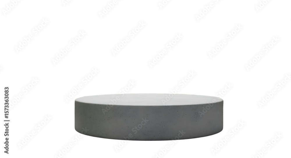 Simple grey concrete cylinder podium for product display isolated on transparent background Simple grey concrete cylinder podium for product display isolated on transparent background