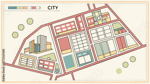 City map illustration of urban planning with streets buildings and green spaces for design projects