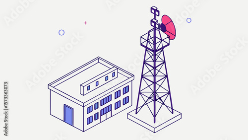 Telecommunication tower and building illustration for telecom infrastructure and wireless network design