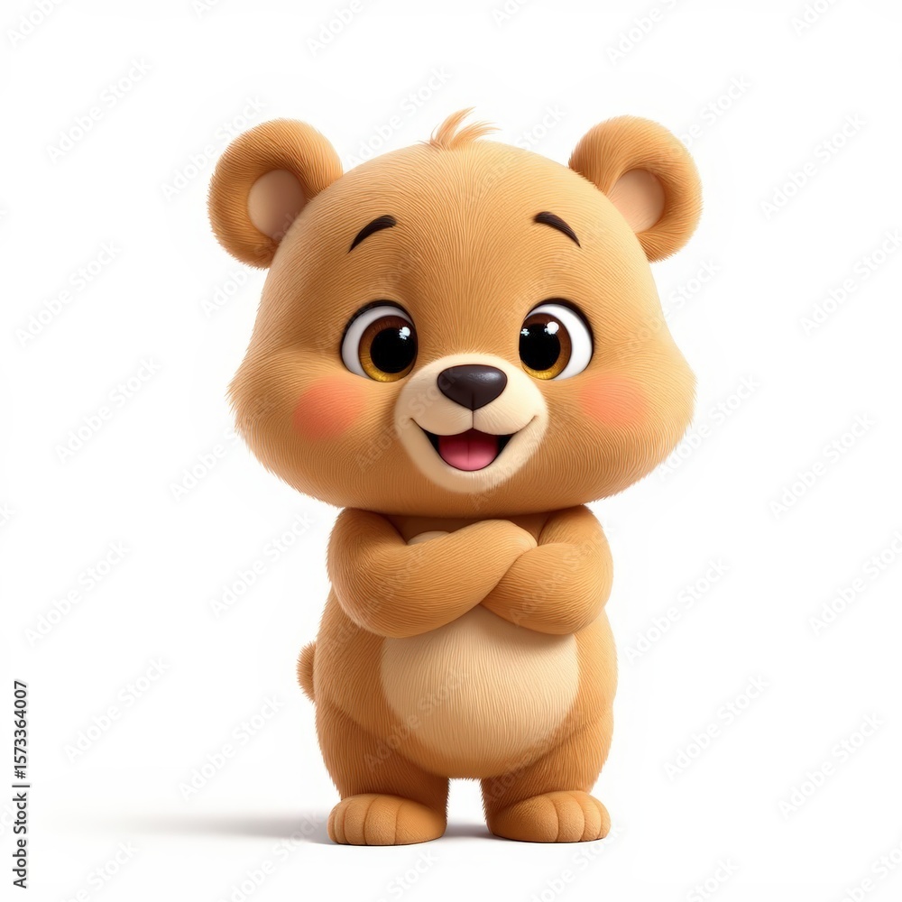 Naklejka premium Cute Bear Cub Standing Smiling on White Background