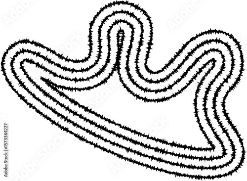 Freeform fluid figure created with concentric irregular lines, generating an organic, dynamic abstract form.