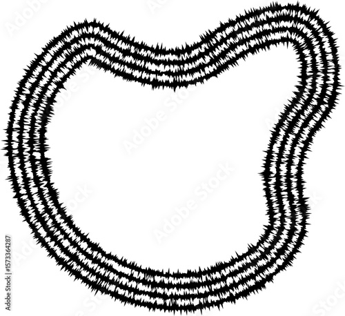 Gentle motion shape formed by concentric irregular lines, creating smooth curves that evoke organic flow.