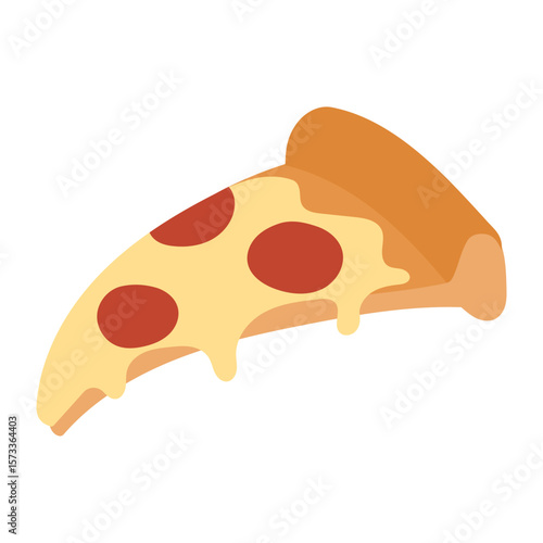 Flat illustration of a pizza slice. Hand-drawn cheesy slice with pepperoni toppings. Fun, tasty food in doodle style, isolated on white. Vector for fast food, menu