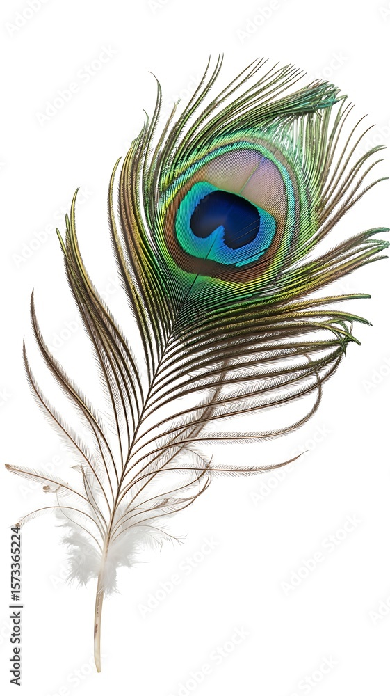 Obraz premium Vibrant peacock feather with eye pattern iridescent