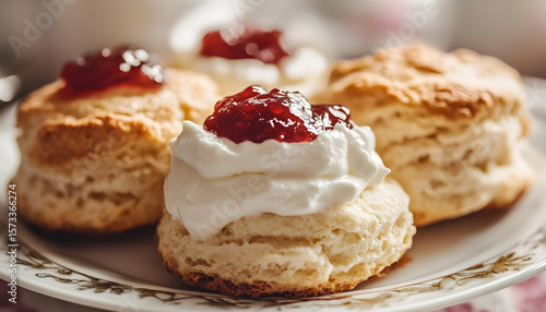 Wallpaper Mural A close-up shot of a delicious scone with jam and cream Torontodigital.ca