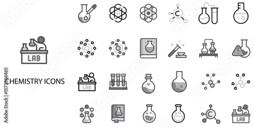 Chemistry simple concept 24 Grew color icons set .Vector illustration.