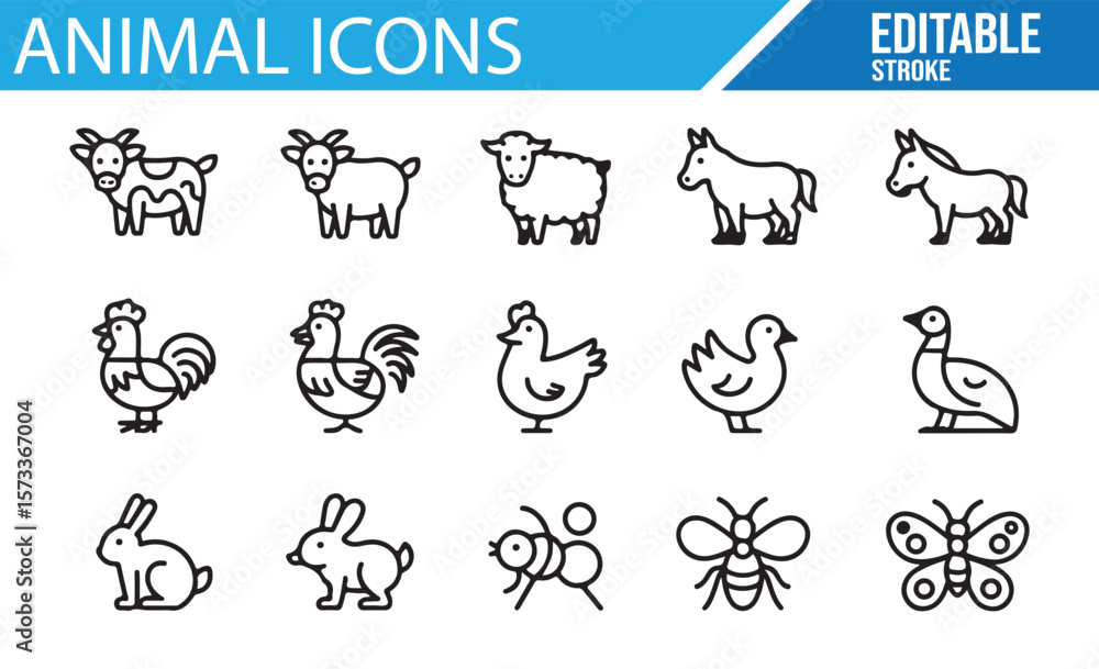 Fototapeta premium Editable Animal Illustrations for Farm Life, Wildlife, and Digital Projects