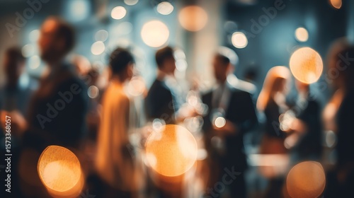 Intimate gathering with blurred silhouettes and bokeh lights creates an enigmatic and sociable atmosphere for special occasion and celebration.