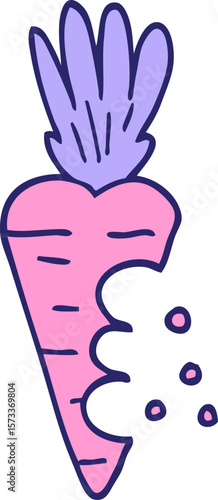 cartoon doodle carrot with bite marks in bright neon color