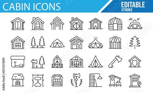 Vector Cabin and Camping Icons for Digital Design and Nature Projects