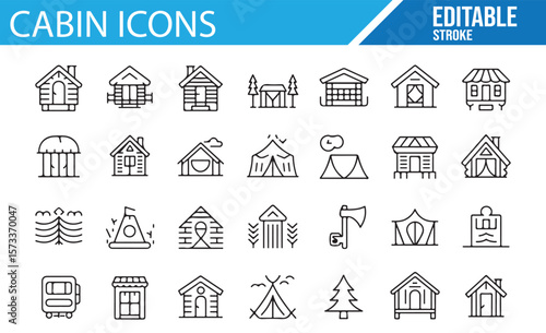 Editable Cabin Icons for Nature, Camping, and Outdoor Projects

