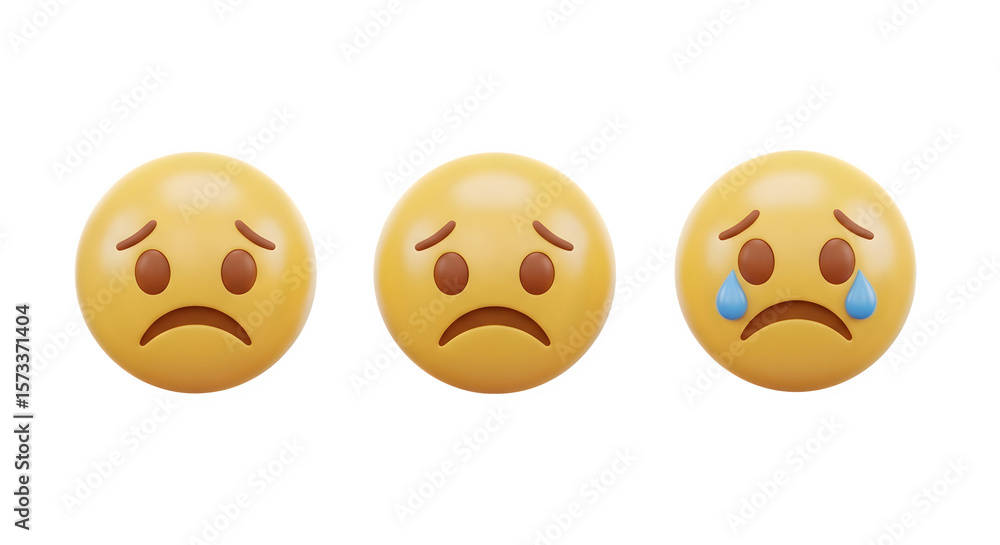 Fototapeta premium Sad Emoji Faces, isolated on white background
