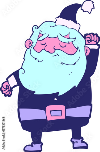 cartoon santa claus punching air in bright neon color