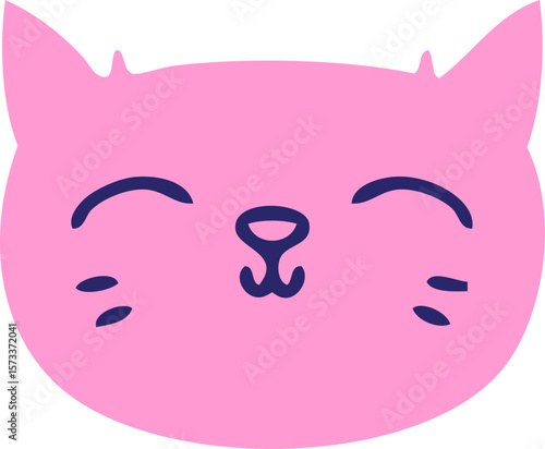 hand drawn quirky cartoon cat face in bright neon color