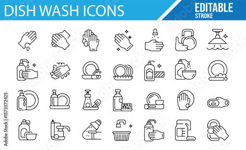 Sparkling Clean Dishwashing Icons Set for Web and Graphic Design