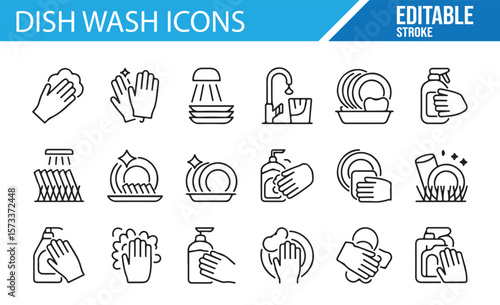 Editable Kitchen and Dish Wash Symbols for Graphic Design