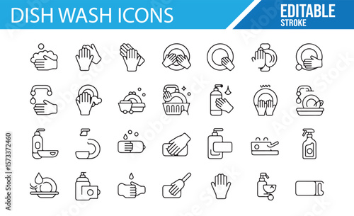 Cleaning and Dishwashing Icons for Home Hygiene and Kitchen Projects