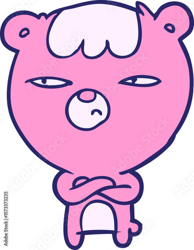 cartoon annoyed bear with arms crossed in bright neon color