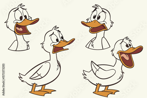 Collection of funny duck expressions showing happiness anger and surprise