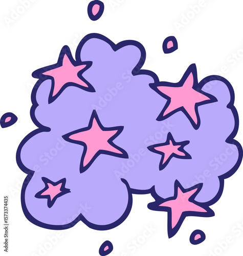 cartoon doodle magical cloud in bright neon color