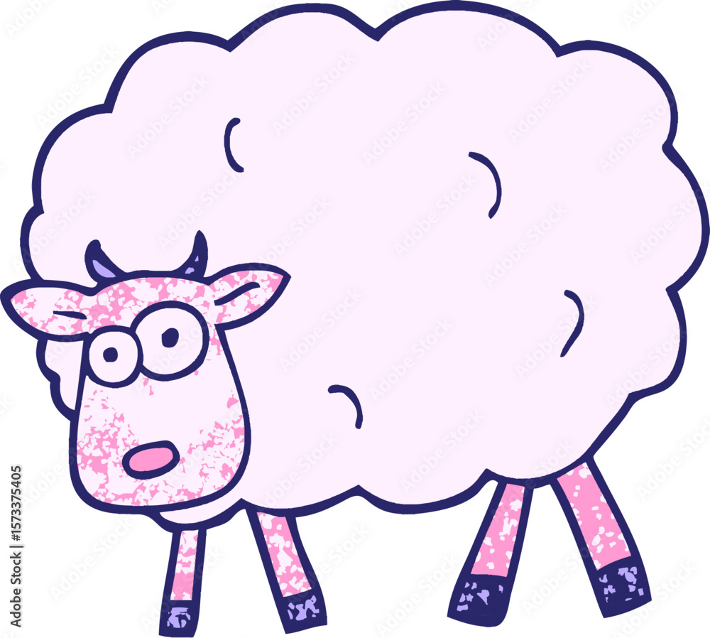 Obraz premium grunge textured illustration cartoon sheep in bright neon color