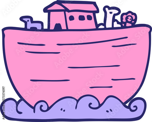 cartoon doodle noahs ark in bright neon color