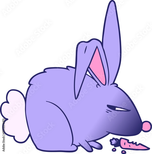 cartoon annoyed rabbit in bright neon color