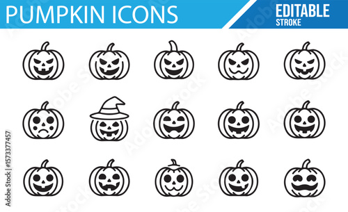 Editable Halloween Pumpkin Icon Set for Web Design