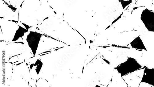 Crack effect collage of broken glass on white background. Transparent cracked black glass texture. Collection of cracks of broken glass on black background. Concept of shots on the window for design.