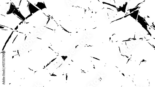 Crack effect collage of broken glass on white background. Transparent cracked black glass texture. Collection of cracks of broken glass on black background. Concept of shots on the window for design.