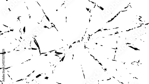 Crack effect collage of broken glass on white background. Transparent cracked black glass texture. Collection of cracks of broken glass on black background. Concept of shots on the window for design.