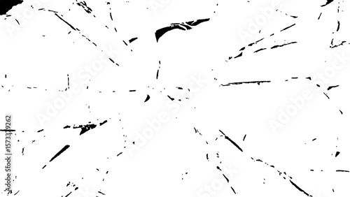 Crack effect collage of broken glass on white background. Transparent cracked black glass texture. Collection of cracks of broken glass on black background. Concept of shots on the window for design.