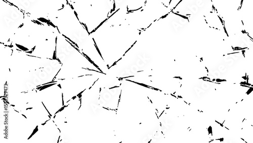 Crack effect collage of broken glass on white background. Transparent cracked black glass texture. Collection of cracks of broken glass on black background. Concept of shots on the window for design.