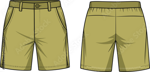 Khaki casual shorts front and back view, summer fashion essential, comfortable stylish fit, perfect for outdoor wear and everyday styling