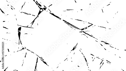 Crack effect collage of broken glass on white background.