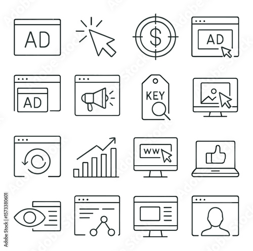 Digital marketing collection, online advertising and promotion icons set