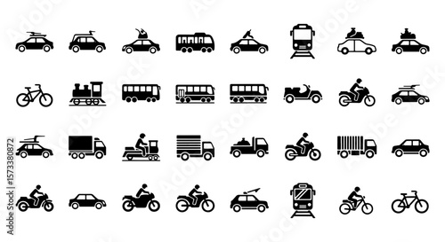 Land Transportation Icons Vector Set – Cars, Trucks, Motorcycles, and More