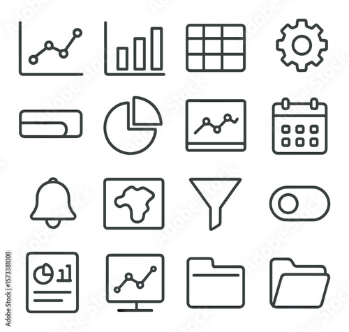 Dashboard icon collection, simple and sleek design symbols for analytics and interface use