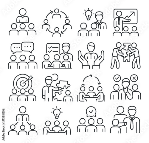 Collaborative leadership collection, teamwork and management symbols. skill-building icons set